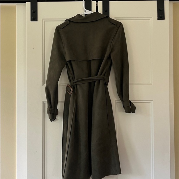 Anthropologie Harley Faux Suede Olive Green Trench Coat XS - Picture 9 of 11